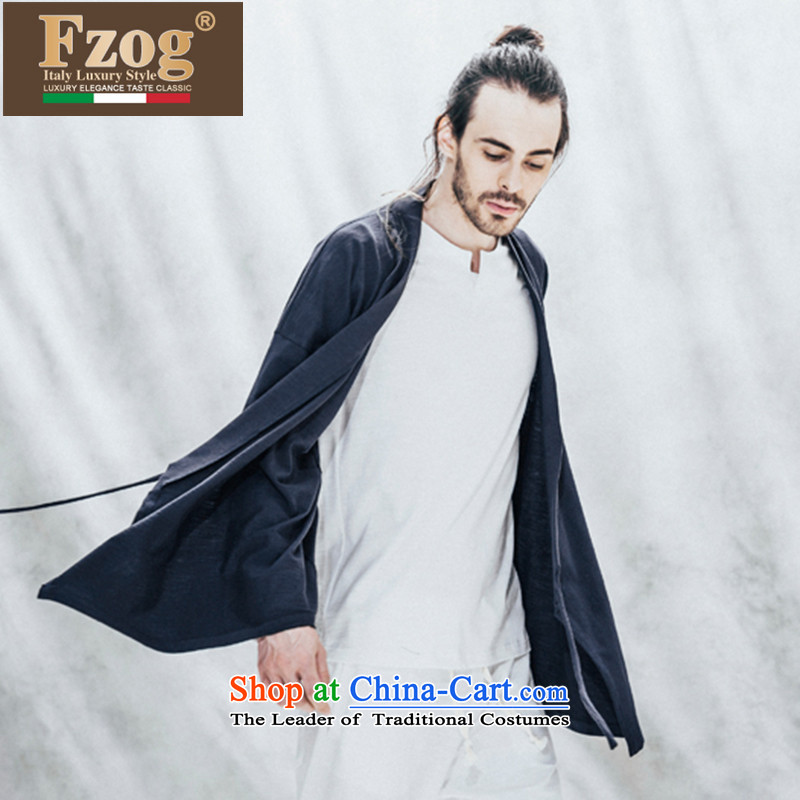 Phaedo of China FZOG/ wind elegance temperament Asymmetrical lacing men pure cotton youth Long-sleeve Tang Dynasty navy S,fzog,,, shopping on the Internet