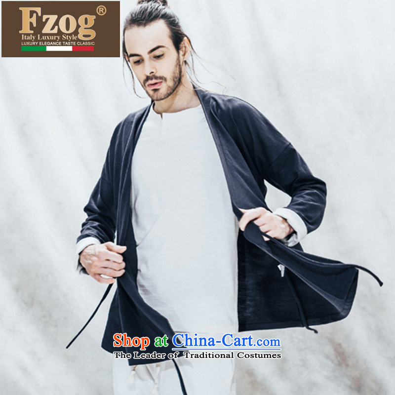 Phaedo of China FZOG/ wind elegance temperament Asymmetrical lacing men pure cotton youth Long-sleeve Tang Dynasty navy S,fzog,,, shopping on the Internet