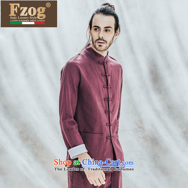 Phaedo grid autumn FZOG/ new counters men China wind cotton linen men detained long-sleeved leisure short-red XL,FZOG,,, shopping on the Internet
