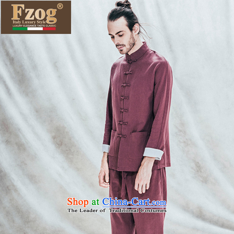 Phaedo grid autumn FZOG/ new counters men China wind cotton linen men detained long-sleeved leisure short-red XL,FZOG,,, shopping on the Internet