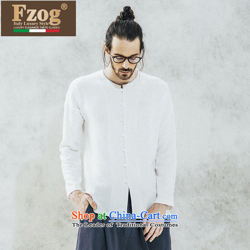 Phaedo of China FZOG/ wind stereo disc detained men's solid color without collars relaxd elegance long-sleeved white M,fzog,,, Tang dynasty temperament shopping on the Internet
