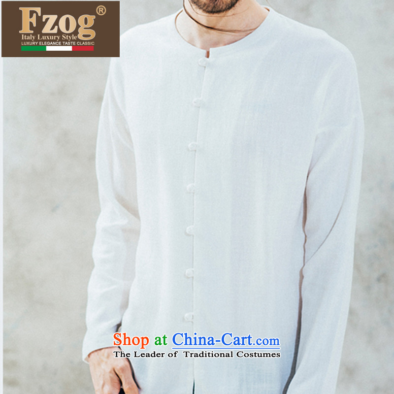 Phaedo of China FZOG/ wind stereo disc detained men's solid color without collars relaxd elegance long-sleeved white M,fzog,,, Tang dynasty temperament shopping on the Internet