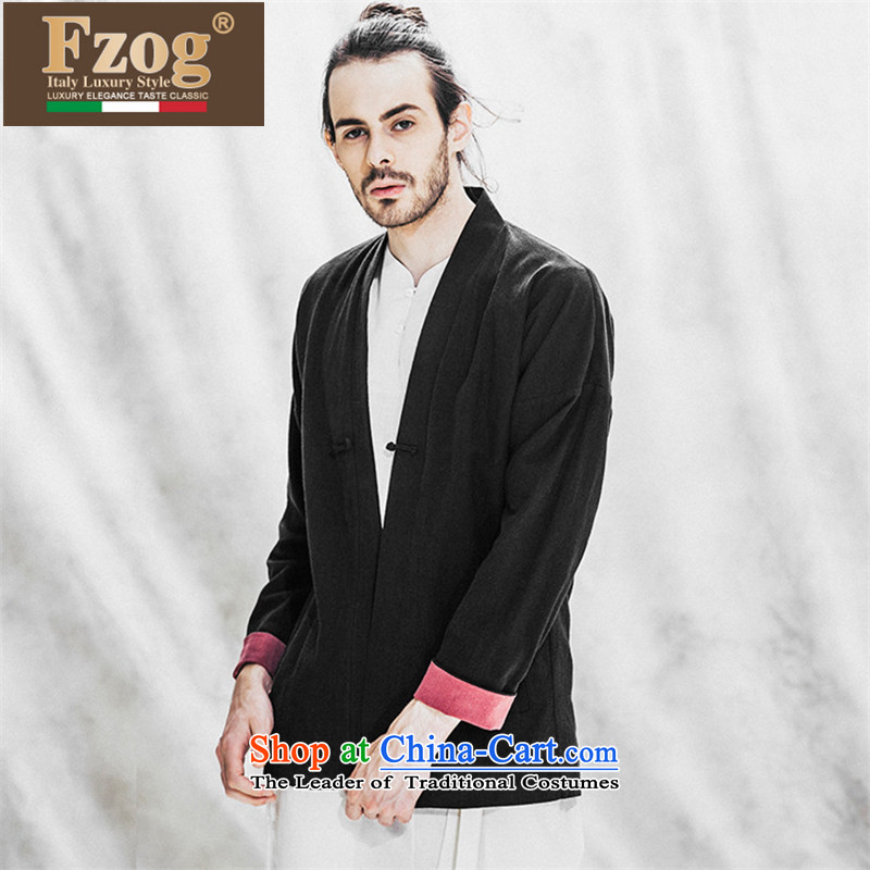 Phaedo Grid Tang FZOG/ load tray clip cotton linen stereo comfortable China wind solid color loose Long-sleeve Cardigan black S,fzog,,, shopping on the Internet