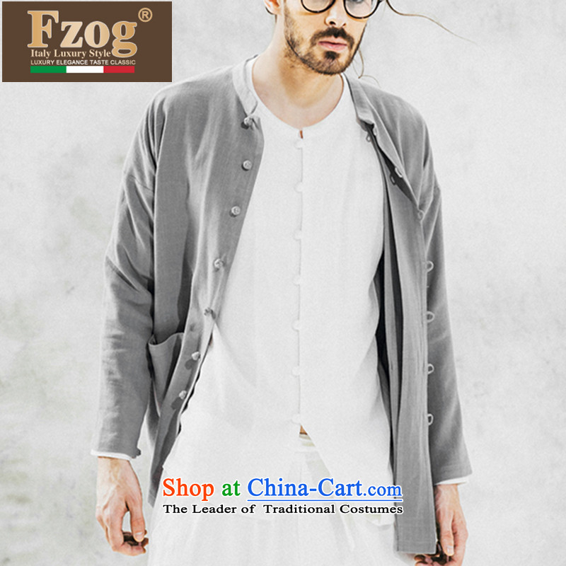 Phaedo of FZOG/ national costumes pure color loose men Cardigan China wind collar Young Man Tang dynasty long-sleeved gray S,fzog,,, shopping on the Internet