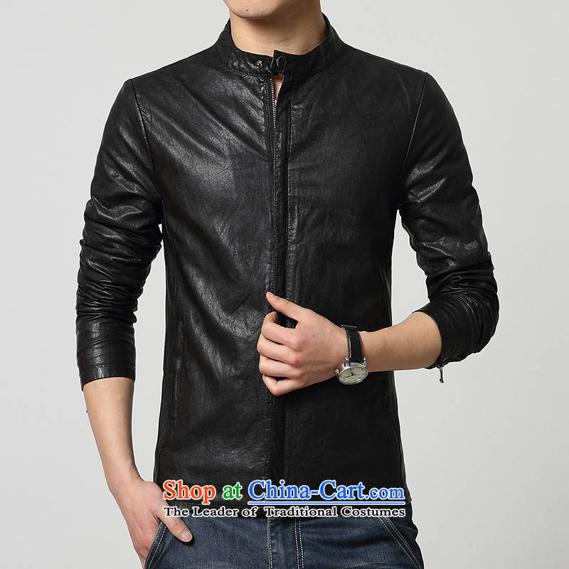 Cayman Jos AD 2015 New Tang Dynasty Chinese tunic in summer and autumn, Men's Mock-Neck PU leather jacket coat Sau San leather jacket casual male black M Cayman Jos ad , , , shopping on the Internet