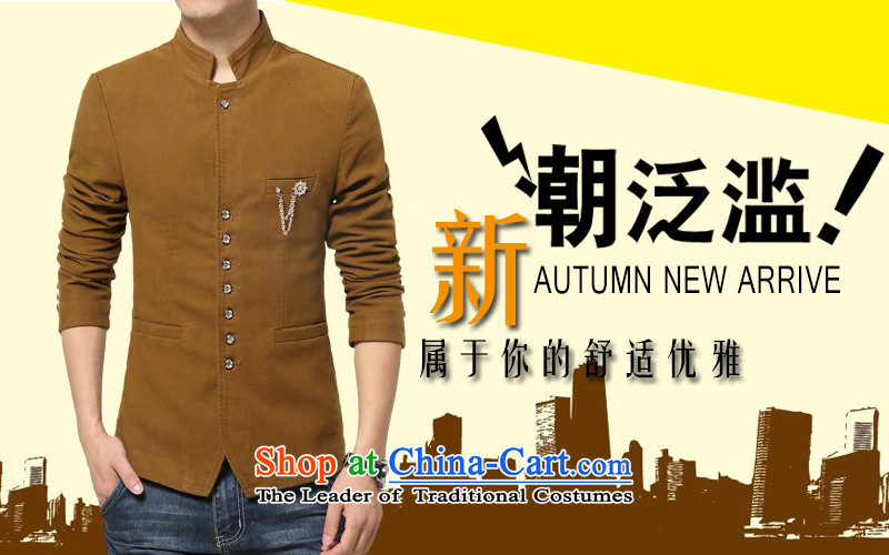 Cayman Jos AD 2015 autumn and winter new Tang Dynasty Chinese tunic summer Korean single row number buttons in the collar jacket older men, men's national costume summer collar suit blue L picture, prices, brand platters! The elections are supplied in the national character of distribution, so action, buy now enjoy more preferential! As soon as possible.