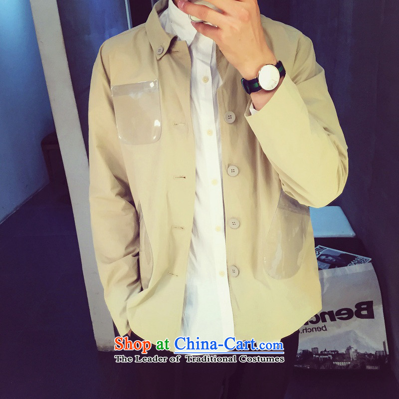The new 2015 fall tillage Korean men cotton wash Chinese tunic transparent pocket solid color jacket Male Blue , L, tiller new shopping on the Internet has been pressed.
