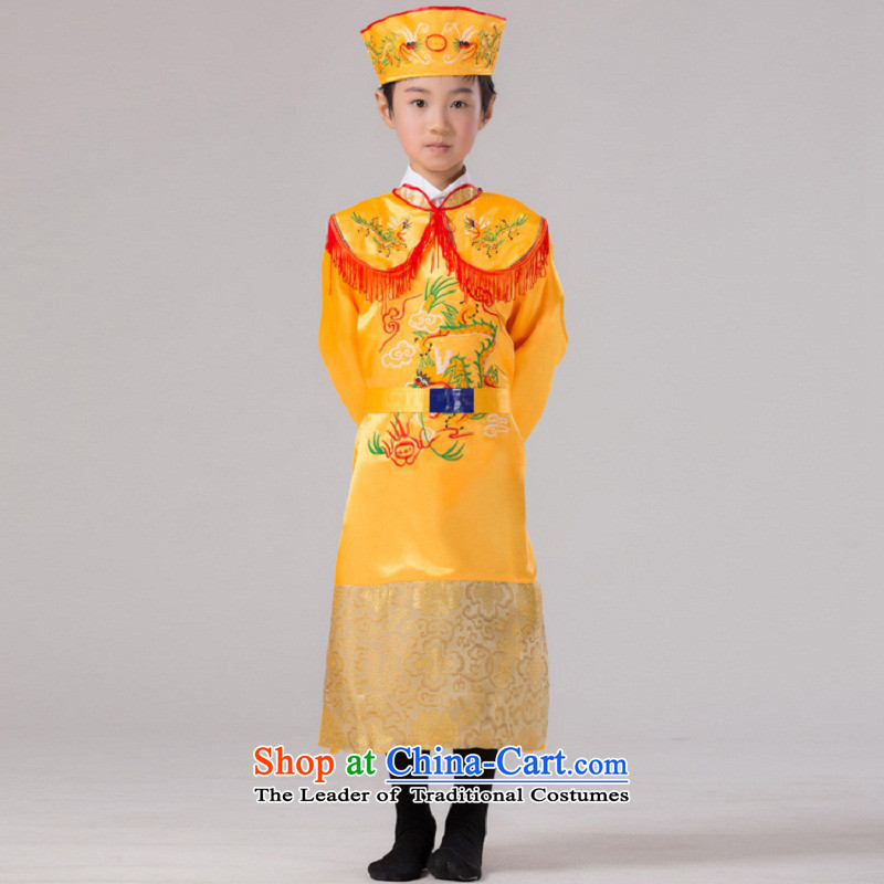 The Syrian children ancient time costumes of the Tang Dynasty emperors costume boy wearing yellow with little dragons robe Prince Edward costumes and pale yellow 150CM, time Syrian shopping on the Internet has been pressed.