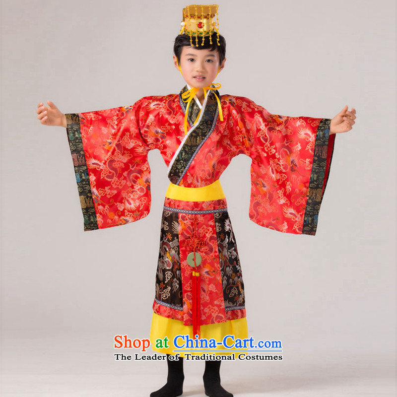 The Syrian children Han-time catching boy costume Will Tang Long Tang Dynasty Prince Edward King costumes and theatrical performances with yellow 150CM, time Syrian shopping on the Internet has been pressed.