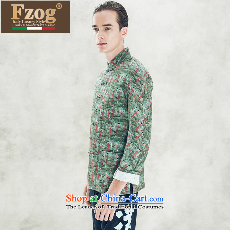Phaedo of ethnic FZOG/ fashion industry stamp stereo Tray Tie long-sleeved Men's Mock-Neck leisure temperament Tang dynasty green XL,FZOG,,, shopping on the Internet