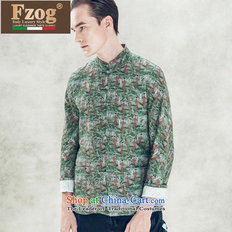 Phaedo of ethnic FZOG/ fashion industry stamp stereo Tray Tie long-sleeved Men's Mock-Neck leisure temperament Tang dynasty green XL,FZOG,,, shopping on the Internet