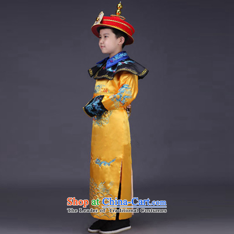 The Syrian children stay of the Qing emperor clothing ancient costumes and photo building photography of children's wear Han-national theatrical performances for clothing yellow 150CM, time Syrian shopping on the Internet has been pressed.