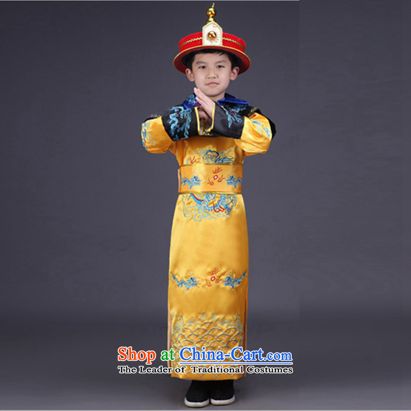 The Syrian children stay of the Qing emperor clothing ancient costumes and photo building photography of children's wear Han-national theatrical performances for clothing yellow 150CM, time Syrian shopping on the Internet has been pressed.