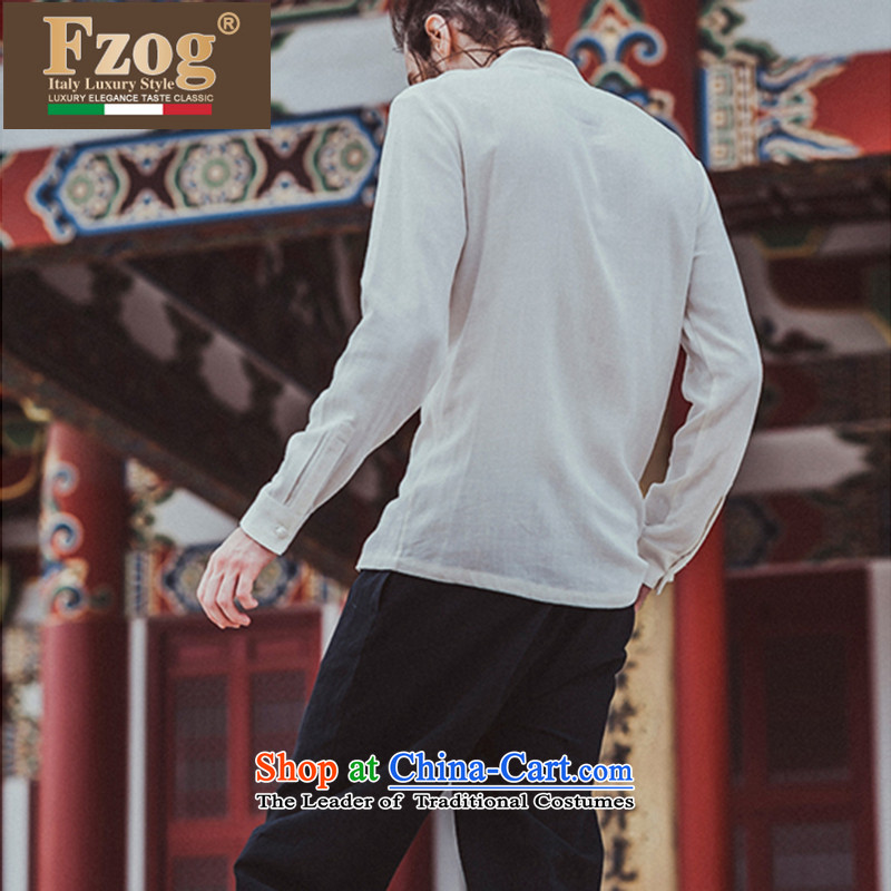 Phaedo of autumn FZOG/ new stylish urban men China wind-free ironing Mock-neck pure color long-sleeved men and Tang dynasty white L,fzog,,, shopping on the Internet