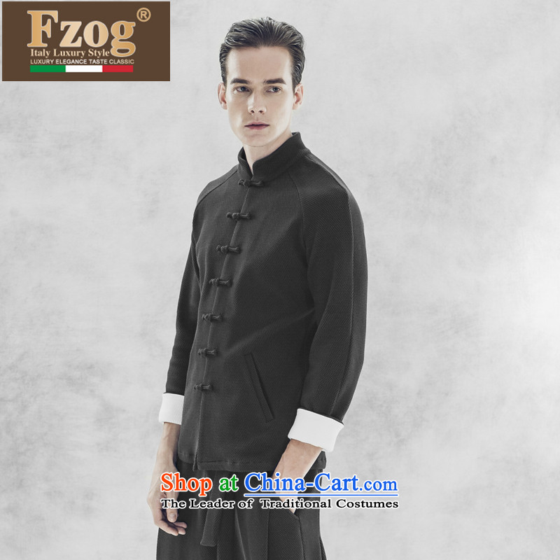 Phaedo grid autumn FZOG/ new personality minimalist solid color men China anti wrinkle collar long-sleeved black XL,FZOG,,, Tang dynasty leisure shopping on the Internet