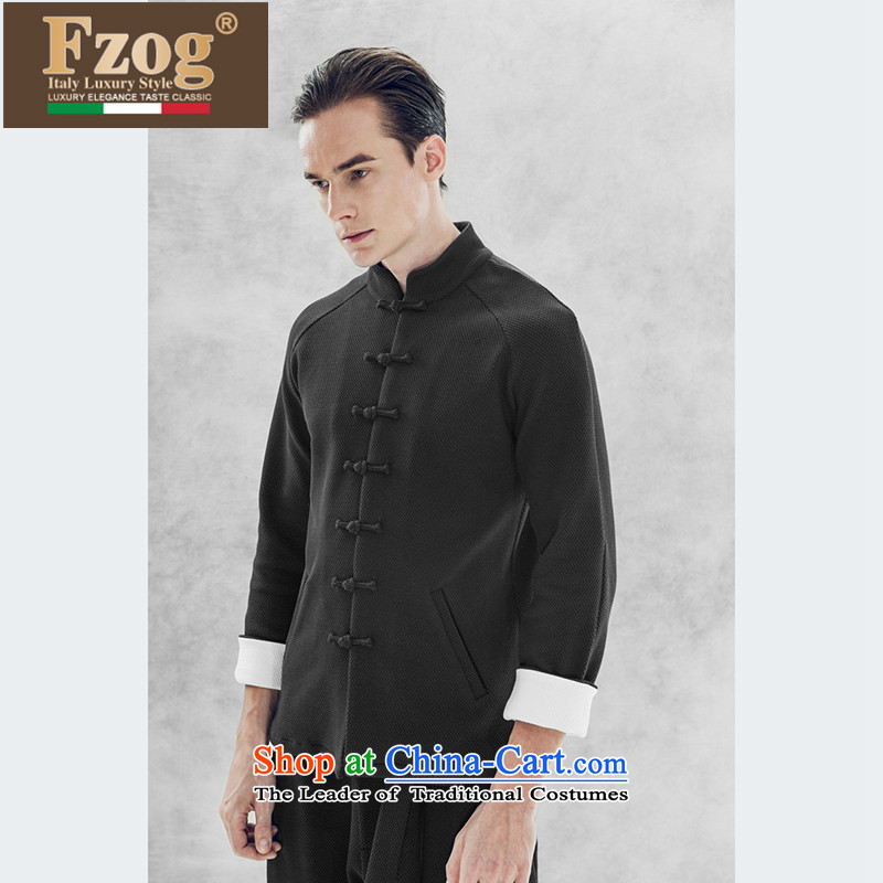 Phaedo grid autumn FZOG/ new personality minimalist solid color men China anti wrinkle collar long-sleeved black XL,FZOG,,, Tang dynasty leisure shopping on the Internet