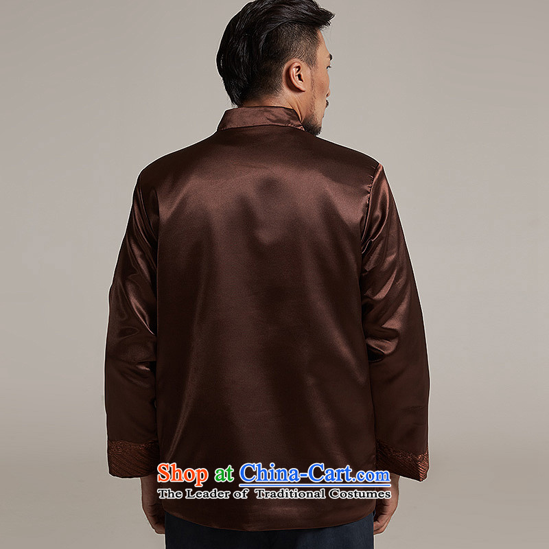 Fudo Abraham, and China wind Men's Jackets Tang Gown robe 2015 autumn and winter middle-aged long-sleeved father load new coffee-colored 3XL/180, de fudo shopping on the Internet has been pressed.