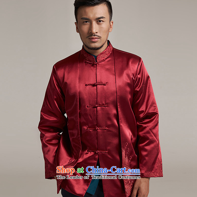 Tak Sun and Fudo China wind Men's Jackets Tang Gown robe 2015 autumn and winter middle-aged long-sleeved red load new father 2XL/175, de fudo shopping on the Internet has been pressed.