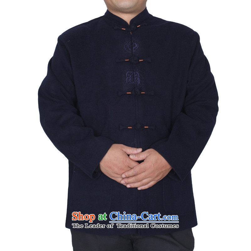 The autumn and winter new solid color embroidery upscale male jacket in Tang Dynasty elderly father woolen blended W1501 Blue 180 code