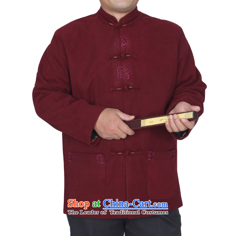 The autumn and winter new solid color embroidery upscale male jacket in Tang Dynasty elderly father woolen blended W1501 Blue 180 yards, the Cave of the elderly has been pressed shopping on the Internet