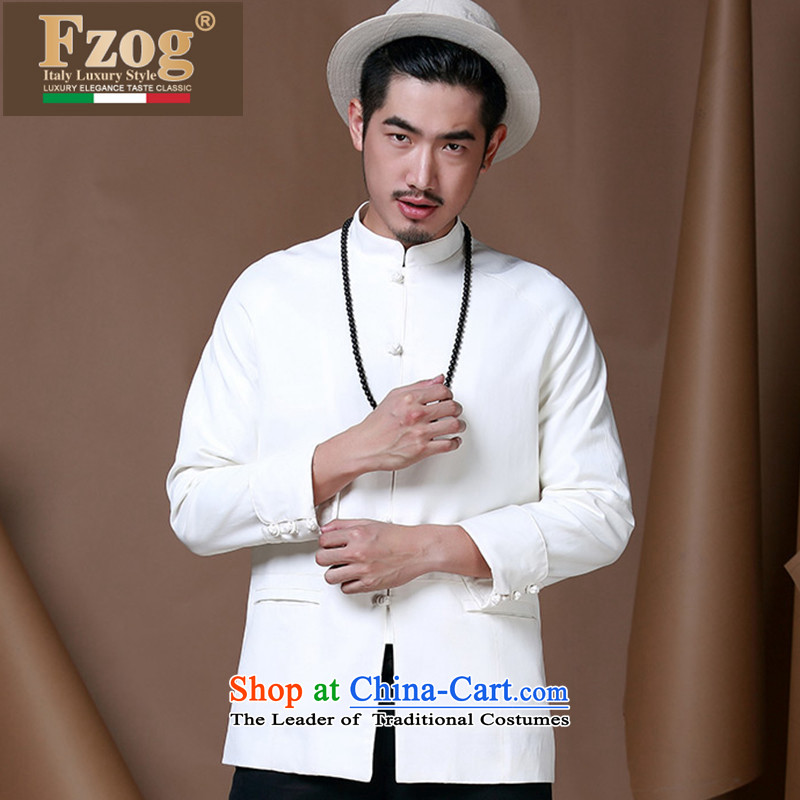 Phaedo of FZOG/ autumn and winter Youth Chinese tunic of Men's Mock-Neck long-sleeved China wind cotton linen leisure Tang jackets white XXL,FZOG,,, shopping on the Internet