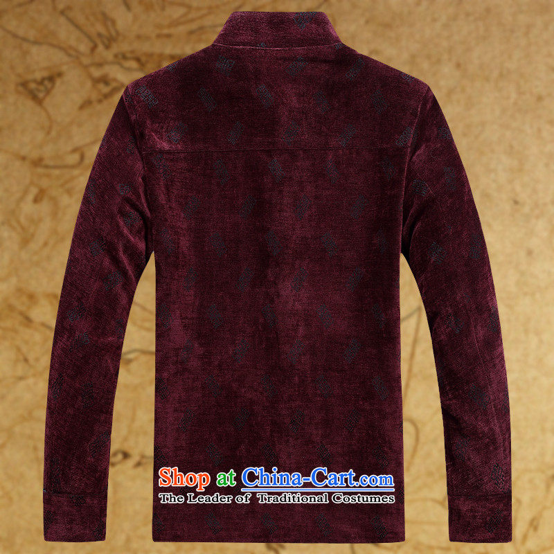 2015 Autumn and winter in the new elderly men Tang jacket with large leisure autumn Tang Dynasty Chinese long-sleeved thickened with Grandpa shirt jacket deep red 180,JACK EVIS,,, shopping on the Internet