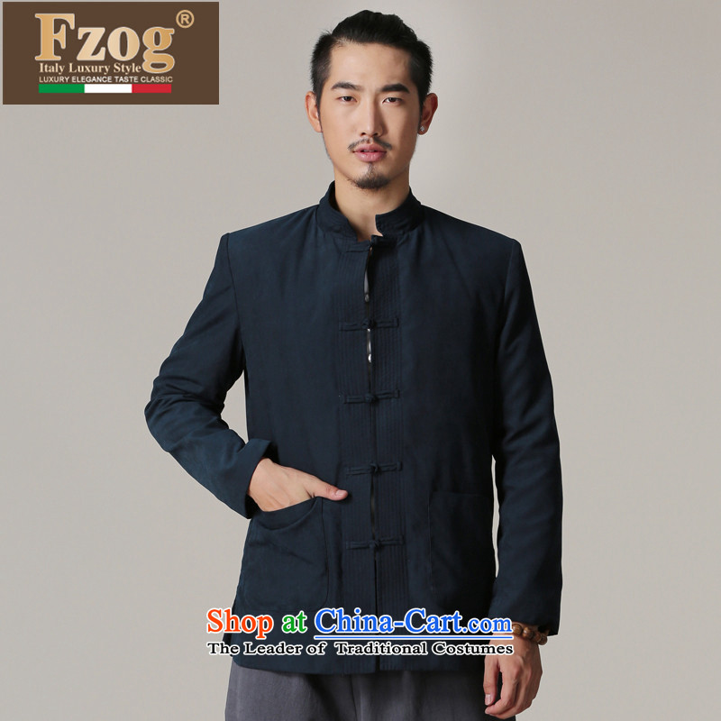 Phaedo of FZOG/ autumn and winter clothing in national elderly men inside China wind solid color minimalist long-sleeved jacket Tang dark blue XL,FZOG,,, shopping on the Internet