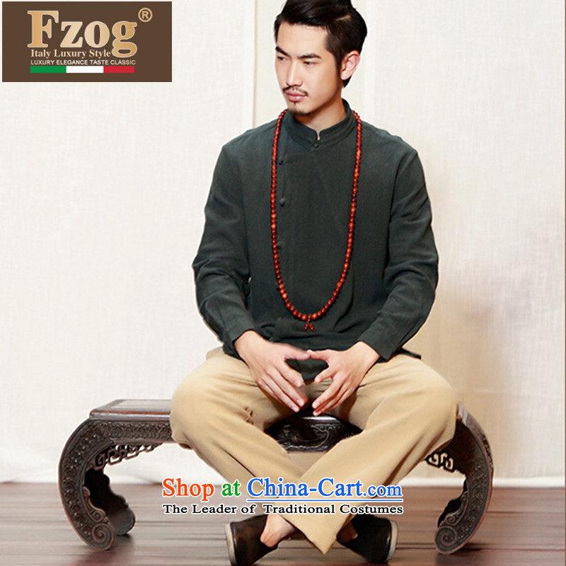 Phaedo of FZOG/ national costumes linen men fall jacket improved Han-chinese disc detained leisure Tang Dynasty Army green M,fzog,,, shopping on the Internet