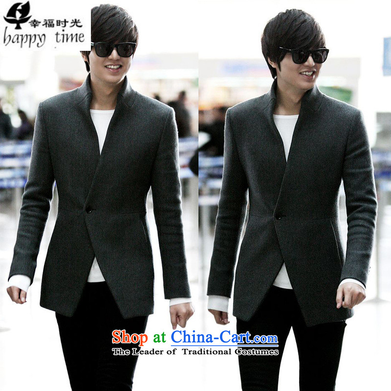 Happy Times for the autumn and winter new male jacket coat windbreaker Lee Min-ho with Chinese tunic, collar coats Korean gross? in Sau San long dark gray , L, happy times (发南美州之夜) , , , shopping on the Internet