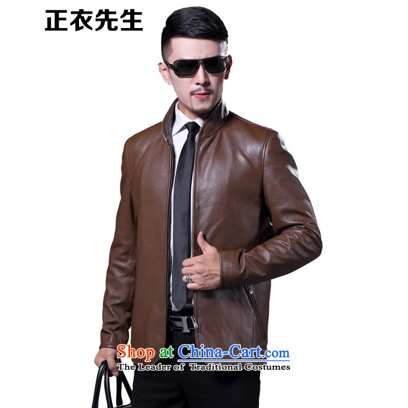 Mr. Yi Haining are leather Clothes for Men's Mock-Neck Tang Dynasty Chinese tunic business and leisure 3301 brown?XL