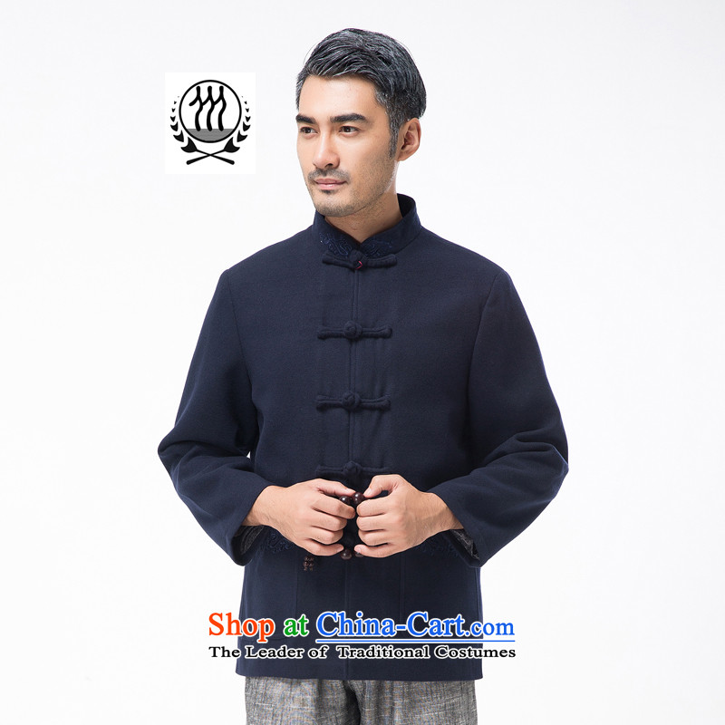 Thre line autumn and winter and new men gross? thick Tang Blouses Chinese elderly in pure color collar embroidery Tang jackets F769  XXL/185, blue line (gesaxing Bosnia and thre) , , , shopping on the Internet