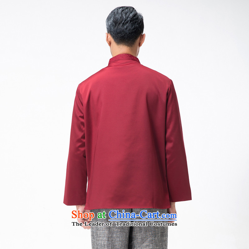 Bosnia and the elderly in the line thre autumn and winter new men embroidery Tang Blouses Chinese collar tray clip pure color Tang dynasty grandpa father replacing F768  M/170, Red Line (gesaxing Bosnia and thre) , , , shopping on the Internet