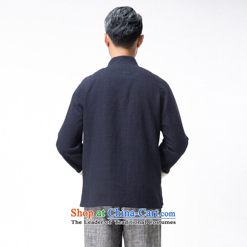 Thre line autumn and winter and new men pure color Tang blouses national wind in older Chinese cotton linen collar Tang jackets grandpa father replacing F1323 L/175, blue line (gesaxing Bosnia and thre) , , , shopping on the Internet