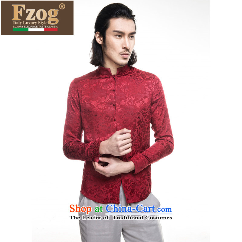 Phaedo of FZOG/ national costumes stamp animal tattoo Men's Mock-Neck tray snap satin long-sleeved blouses red XL,FZOG,,, Tang shopping on the Internet