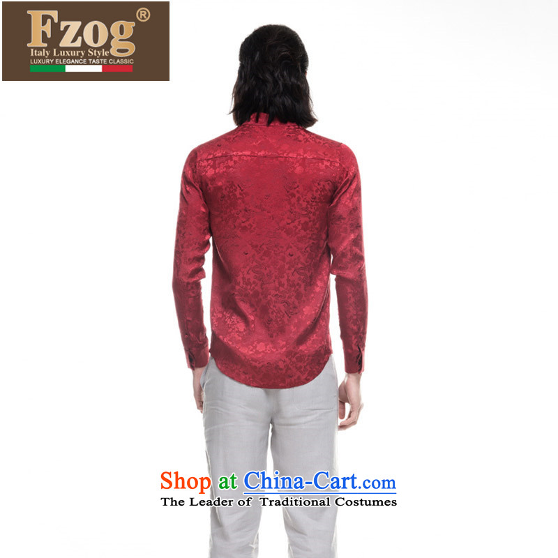Phaedo of FZOG/ national costumes stamp animal tattoo Men's Mock-Neck tray snap satin long-sleeved blouses red XL,FZOG,,, Tang shopping on the Internet