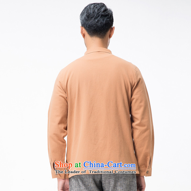 Thre line autumn and winter and new middle-aged men cotton linen collar Tang blouses from older pure color is detained Tang dynasty father replace national costume F7750 orange L/175, thre line (gesaxing and Tobago) , , , shopping on the Internet