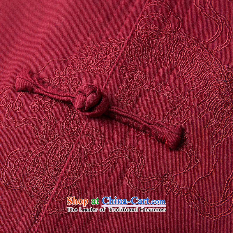 The new line of Bosnia and thre in autumn and winter older solid color embroidered dragon long-sleeved Tang dynasty China wind Chinese collar disc detained Tang blouses F7726  XL/180, wine red and line (gesaxing thre) , , , shopping on the Internet