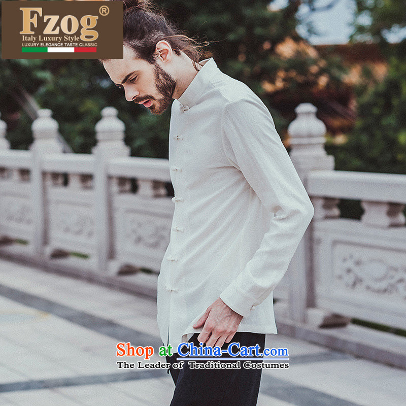 Phaedo of China FZOG/ wind stereo disc from the solid color clip iron men youth Long-sleeve leisure Tang dynasty white M,fzog,,, shopping on the Internet
