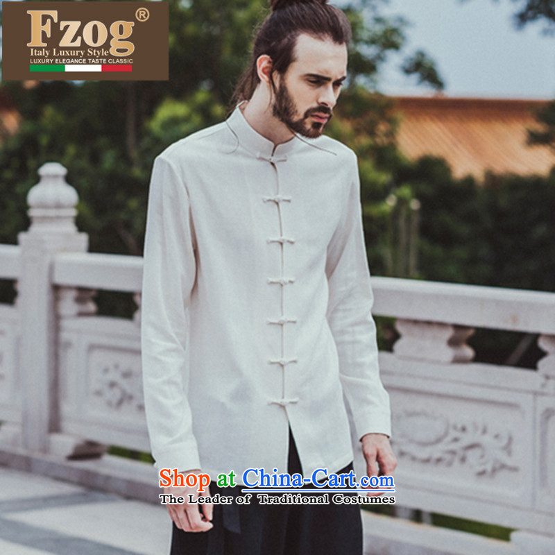 Phaedo of China FZOG/ wind stereo disc from the solid color clip iron men youth Long-sleeve leisure Tang dynasty white M,fzog,,, shopping on the Internet