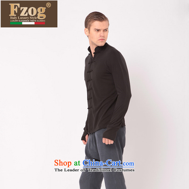 Phaedo of Chinese FZOG/ tray clip male blouses China wind solid color collar long-sleeved Sau San Tong-pack Black M,fzog,,, leisure shopping on the Internet