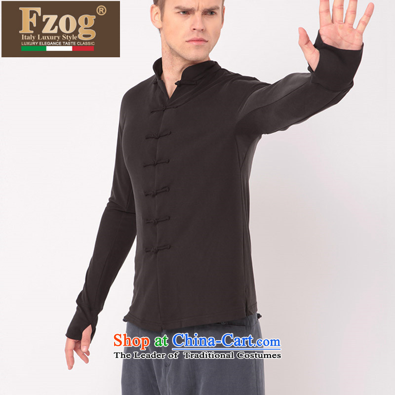 Phaedo of Chinese FZOG/ tray clip male blouses China wind solid color collar long-sleeved Sau San Tong-pack Black M,fzog,,, leisure shopping on the Internet