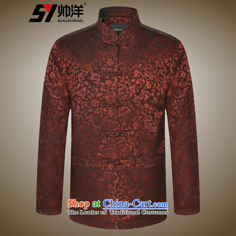 The new 2015 Yang Shuai elderly men jacquard Tang jackets Chinese long-sleeved jacket China wind load spring and autumn wine red S Yang (Shuai SHUAIYANG) , , , shopping on the Internet