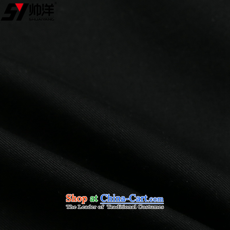 The new ocean handsome men cotton Tang long sleeved shirt with China wind Men's Mock-Neck Shirt Spring and Autumn Chinese loose version single-layer disc deduction manually jacket national costumes black 175 (Shuai SHUAIYANG) , , , shopping on the Interne