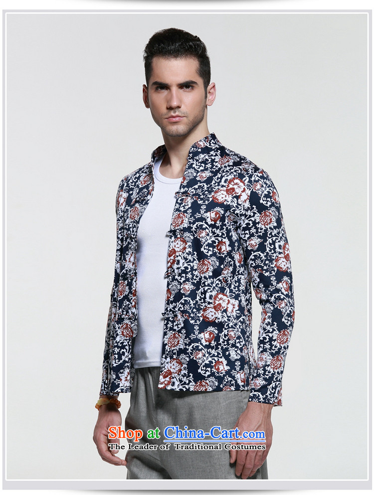 Install the latest Autumn Yang Shuai) Men long-sleeved shirt with TANG Sau San Mock-neck Chinese Antique men China wind cotton shirt manually tray snap stamp navy 185 pictures, prices, brand platters! The elections are supplied in the national character of distribution, so action, buy now enjoy more preferential! As soon as possible.