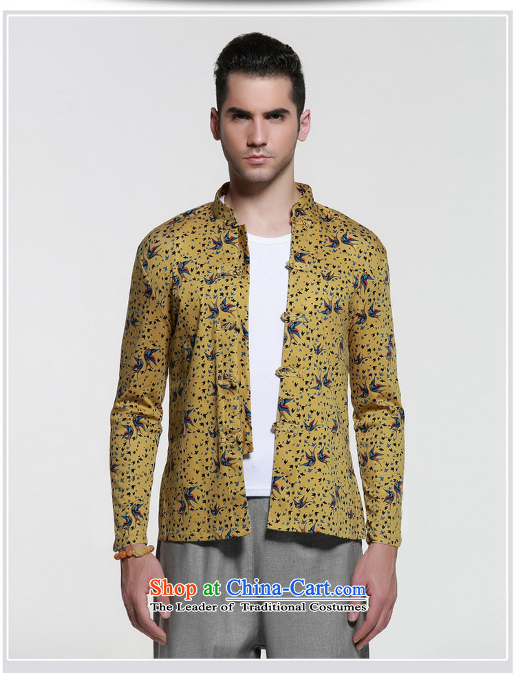 The Ocean 2015 Autumn Load Shuai New Sau San Tong men with long sleeved shirt micro pop-Cotton Mock-Neck Shirt Chinese men China wind retro national costumes yellow 180 pictures, prices, brand platters! The elections are supplied in the national character of distribution, so action, buy now enjoy more preferential! As soon as possible.