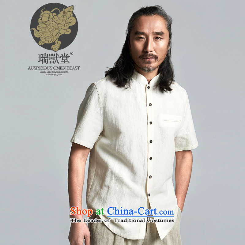 _Rui beast tong- cloud LC_China wind Tang casual collar short T new summer, beige spotL