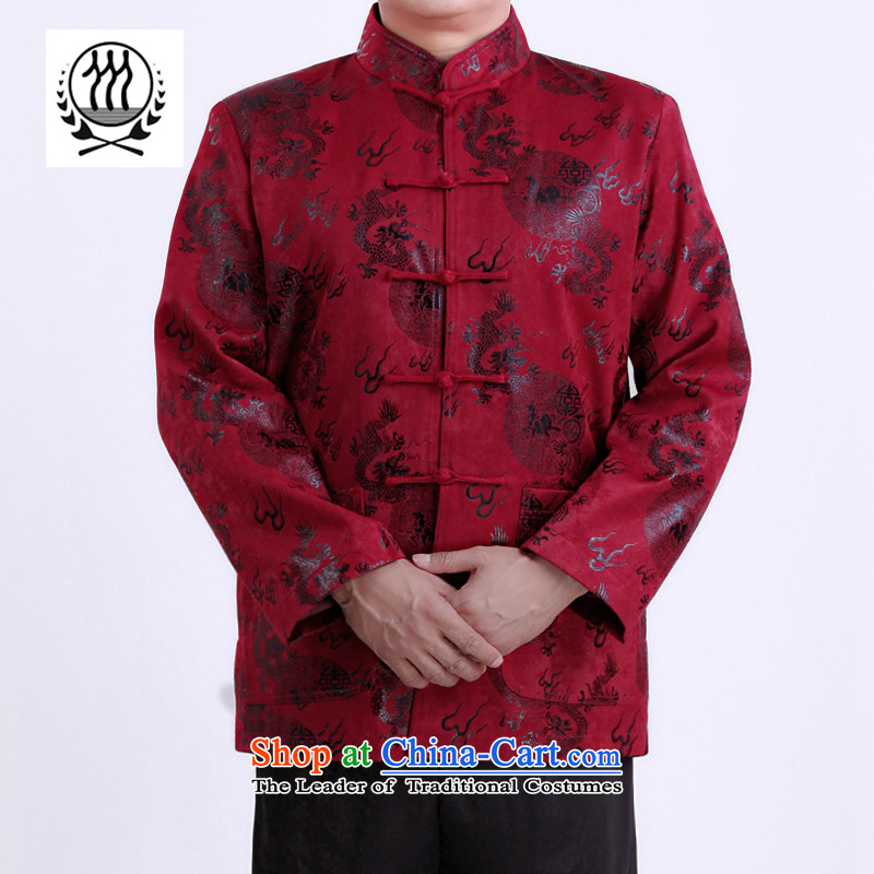Thre line autumn and winter and new men satin Tang jackets of ethnic Chinese national costume auspicious dragon father grandfather replacing F1282 red winter) thre Bosnia and lines (M/170, gesaxing) , , , shopping on the Internet