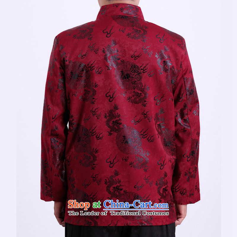 Thre line autumn and winter and new men satin Tang jackets of ethnic Chinese national costume auspicious dragon father grandfather replacing F1282 red winter) thre Bosnia and lines (M/170, gesaxing) , , , shopping on the Internet