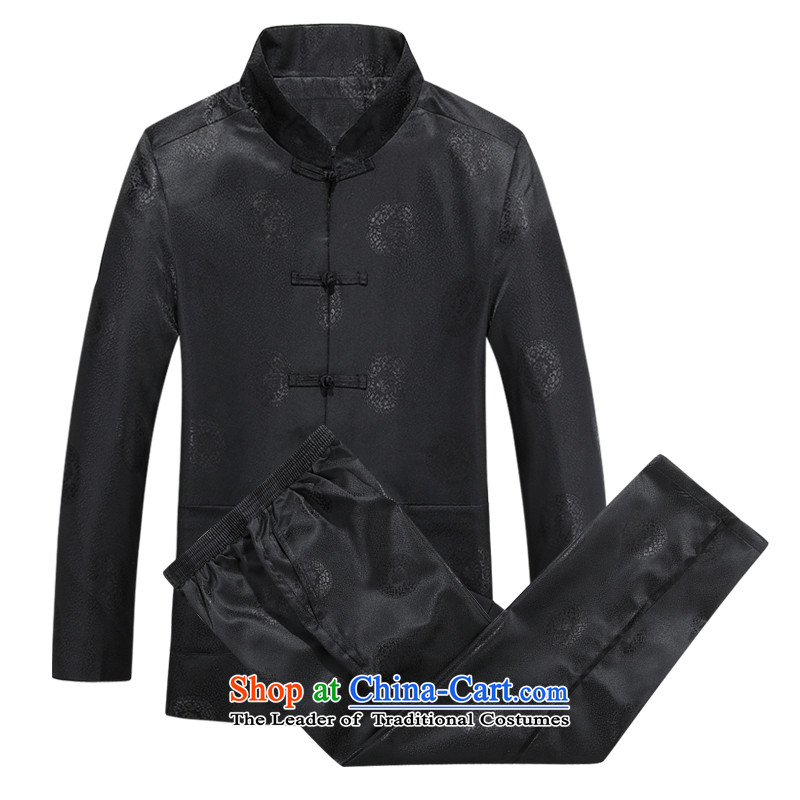 Bosnia and the elderly in the autumn thre line new park well field Tang Dynasty Package of ethnic Chinese Han-Men's Mock-Neck Tang Jacket Kit installed F8803 father XXXL/190, black and line (gesaxing thre) , , , shopping on the Internet