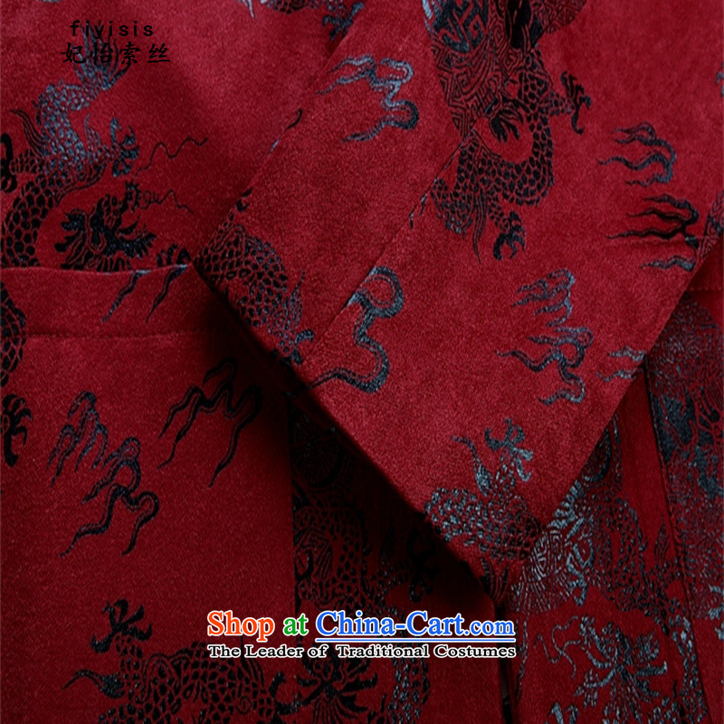 Princess in Chinese Yi Tang dynasty autumn and winter collar long-sleeved men father in the national costumes of the elderly with T-shirt grandfather festive Tang dynasty men's loose coat and deep red cotton coat 185 Princess Selina Chow (fiyisis) , , , s